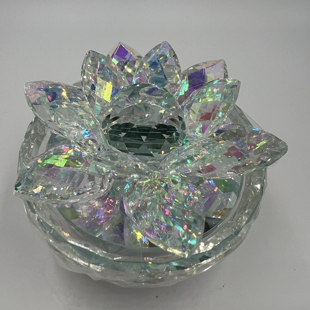 Trinket Bowl Crystal cut glass Lid Angelic Crystal Cut Lid With Bowl Container